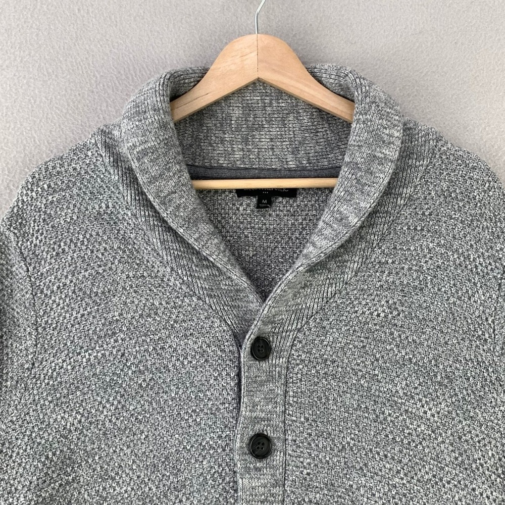 Banana Republic Cardigan Sweater Mens M Gray Shawl Collar Marled Cotton Preppy